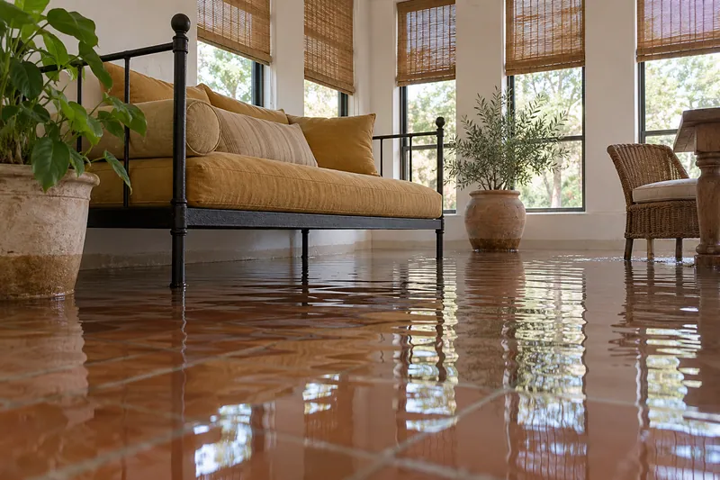 Water Extraction Near Town Creek Trail — substantial standing water with visible waterlines and submerged furniture feet